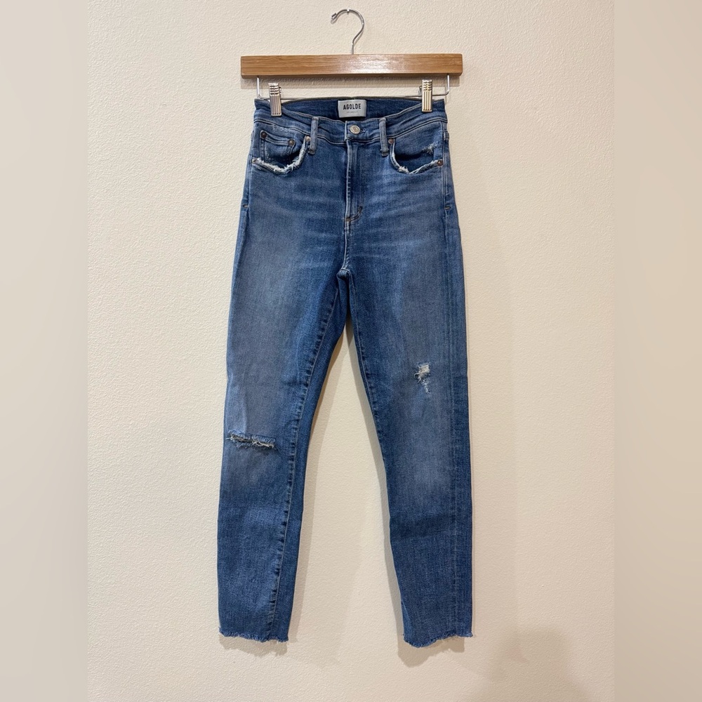 Agolde High Rise Distressed Blue Jeans